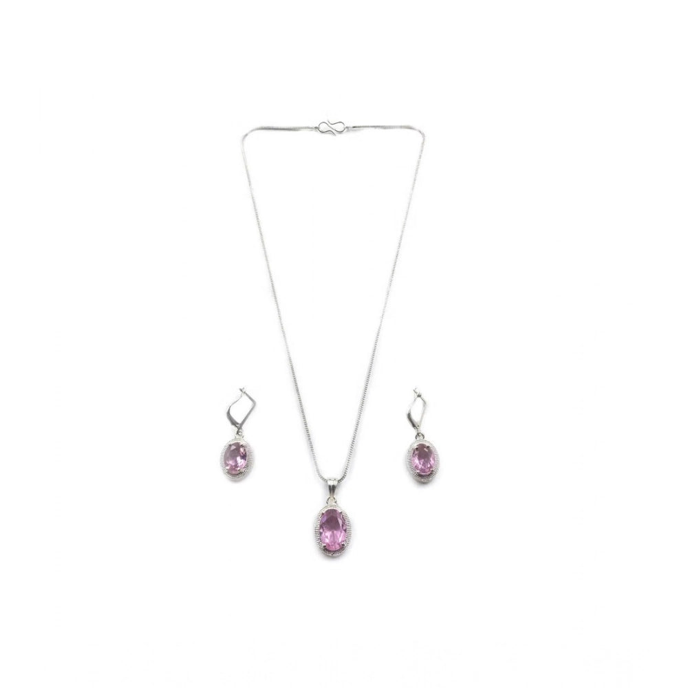 Pink brass silver plated pendant set, stylish women's jewelry on display, keep dry for care