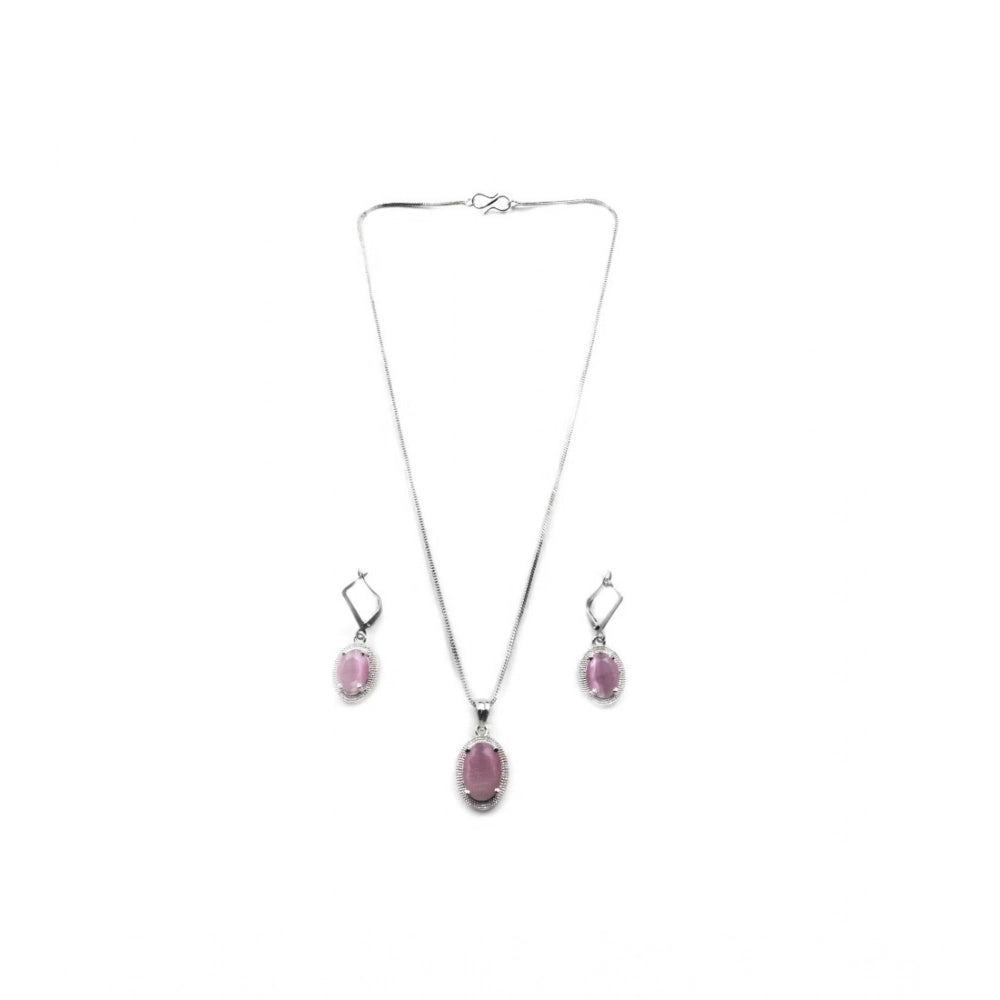 Pink brass silver-plated women's pendant set on jewelry stand, perfect for accessorizing formal wear, keep dry after use