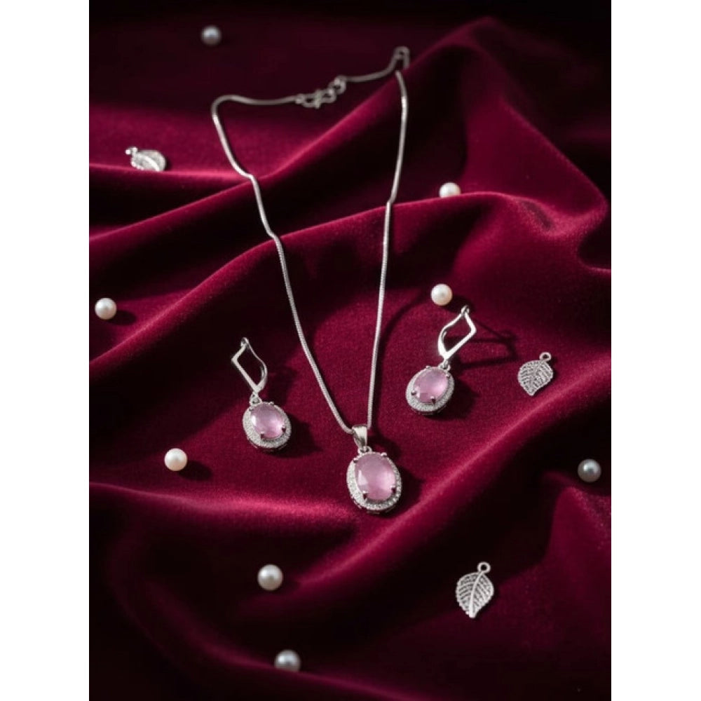 Pink brass silver plated pendant set for women, jewelry accessory on display