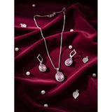 Pink brass silver plated pendant set for women, jewelry accessory on display