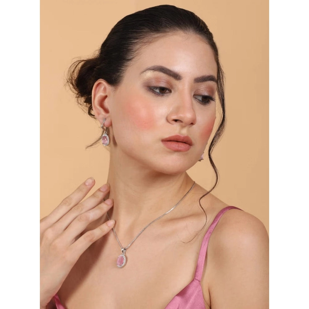 Pink brass silver plated pendant set for women, jewelry accessory on display