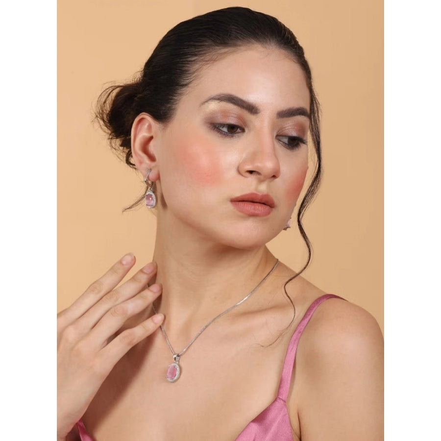 Pink brass silver plated pendant set for women, jewelry accessory on display