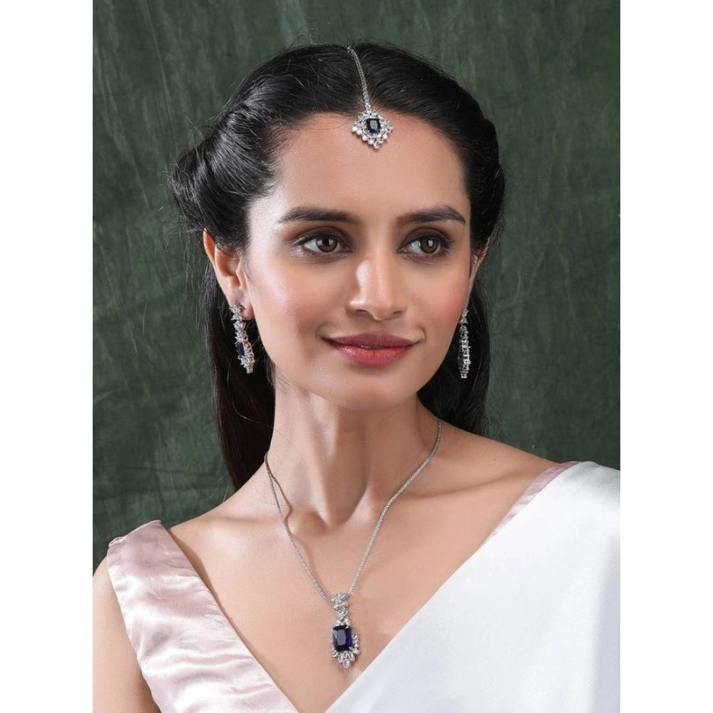 Blue brass silver-plated women's pendant set, luxurious jewelry accessory for formal occasions