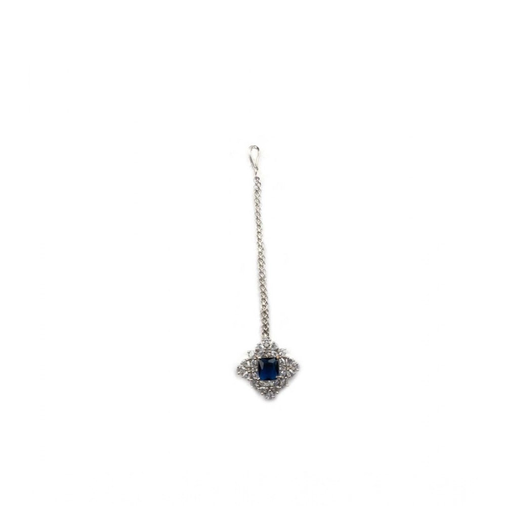 Blue brass silver-plated women's pendant set on a jewelry stand, avoid water and chemicals for care