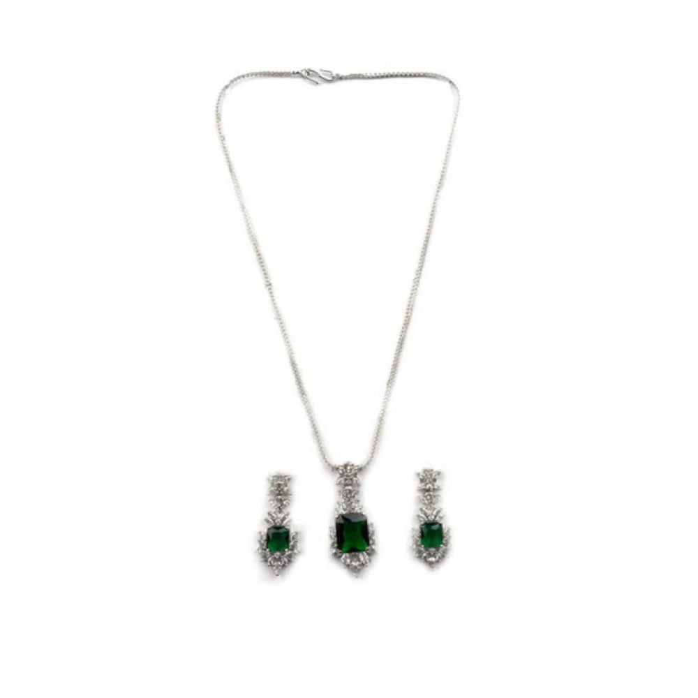Green brass silver plated pendant set for women, elegant accessory on display