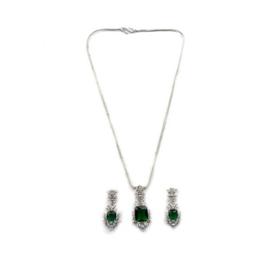 Green brass silver plated pendant set for women, elegant accessory on display