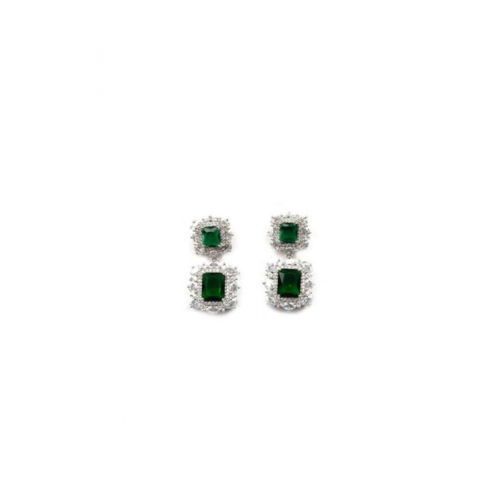 Green brass silver plated pendant set for women, jewelry accessory on display