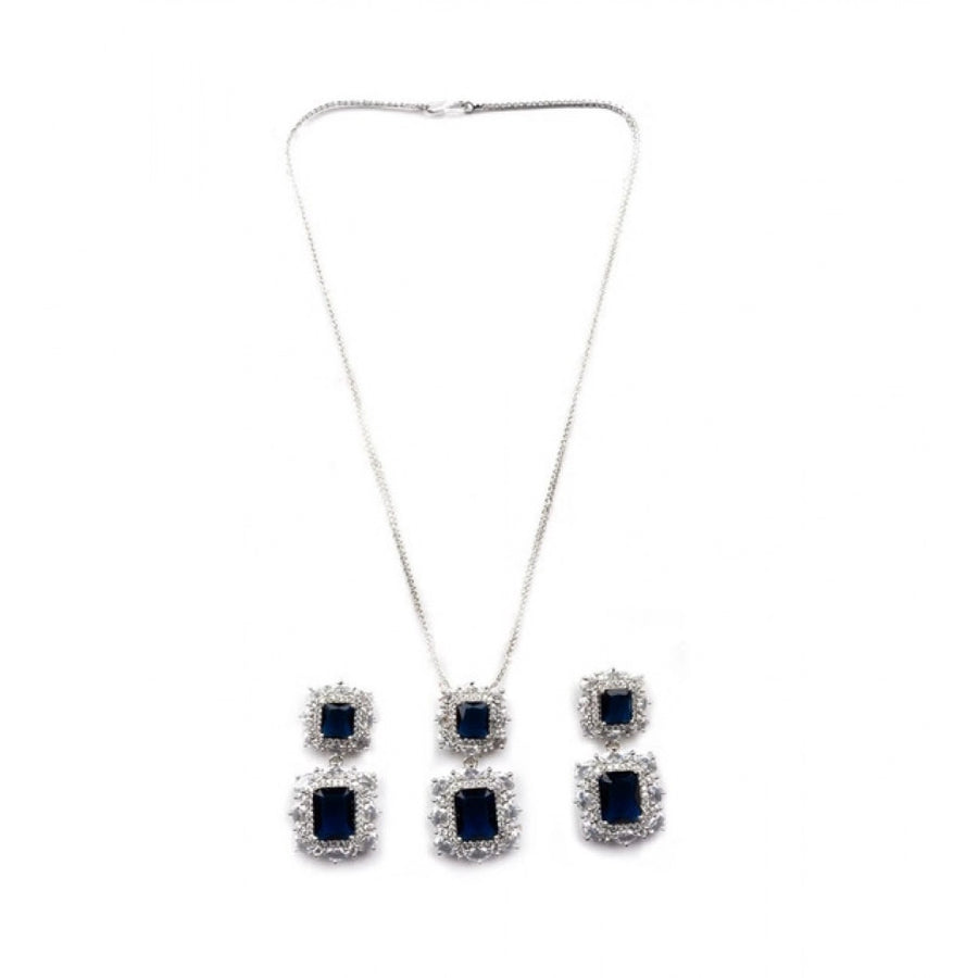 Blue brass silver plated pendant set for women - jewelry accessory on display