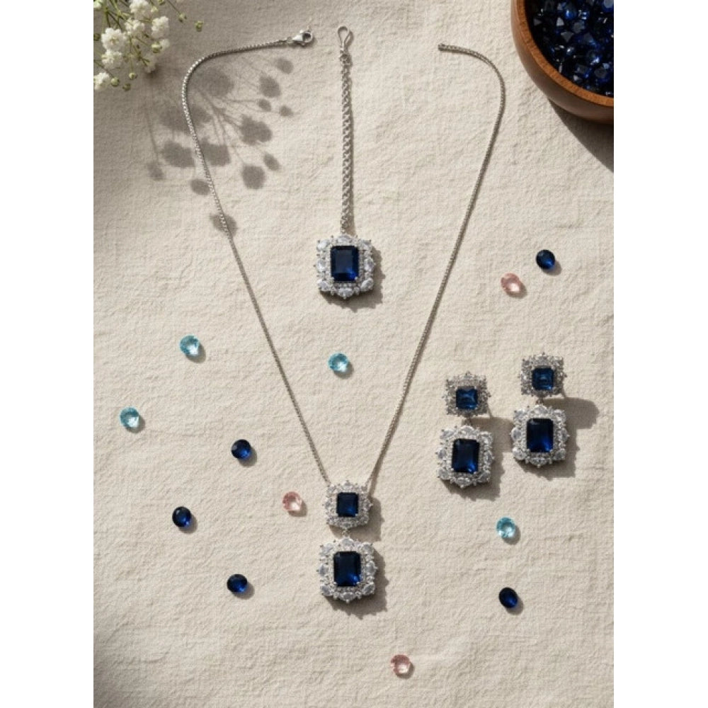 Blue brass silver plated pendant set for women, perfect accessory for formal events, keep away from water and chemicals