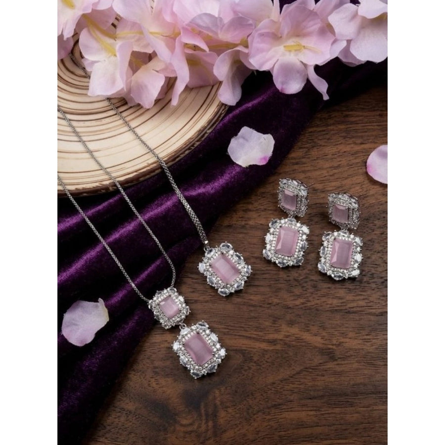 Pink brass silver-plated pendant set for women, jewelry accessory on display