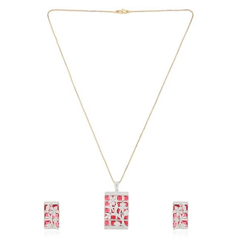 Red brass silver plated pendant set for women, wearable jewelry on display stand