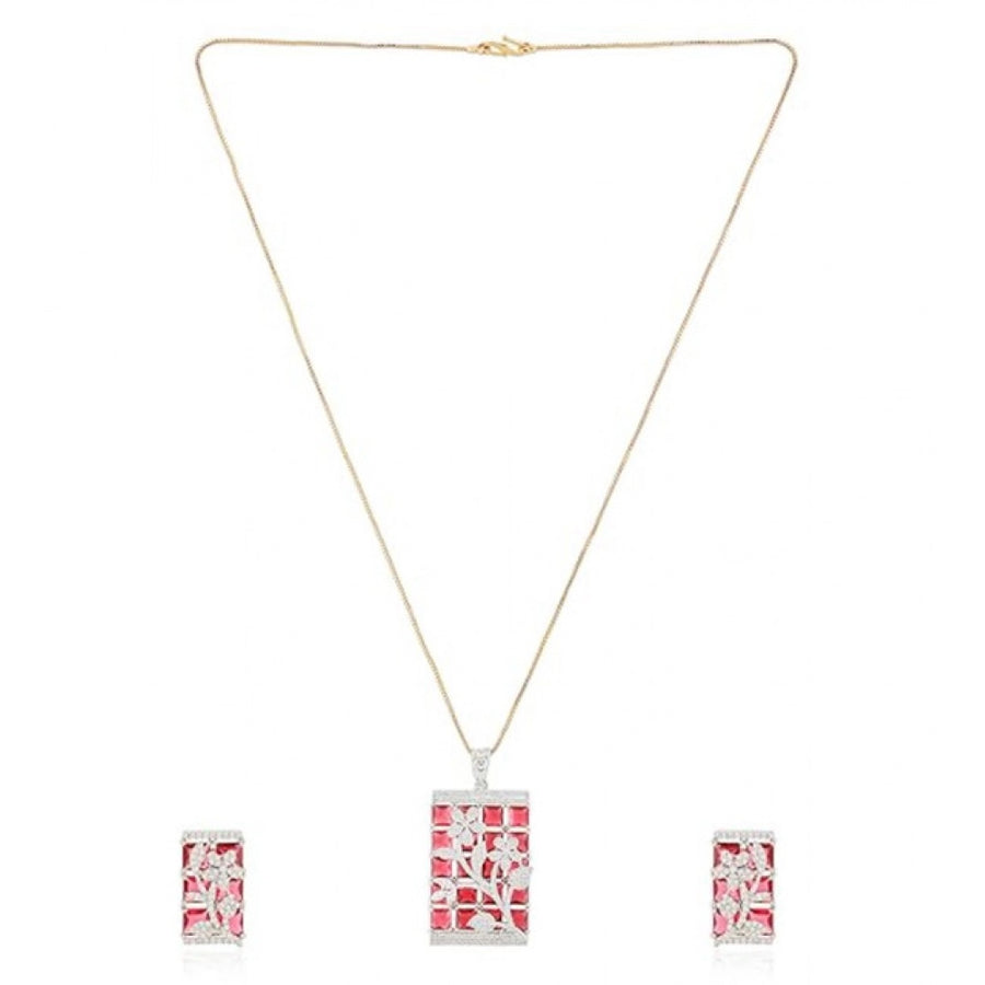 Red brass silver plated pendant set for women, wearable jewelry on display stand