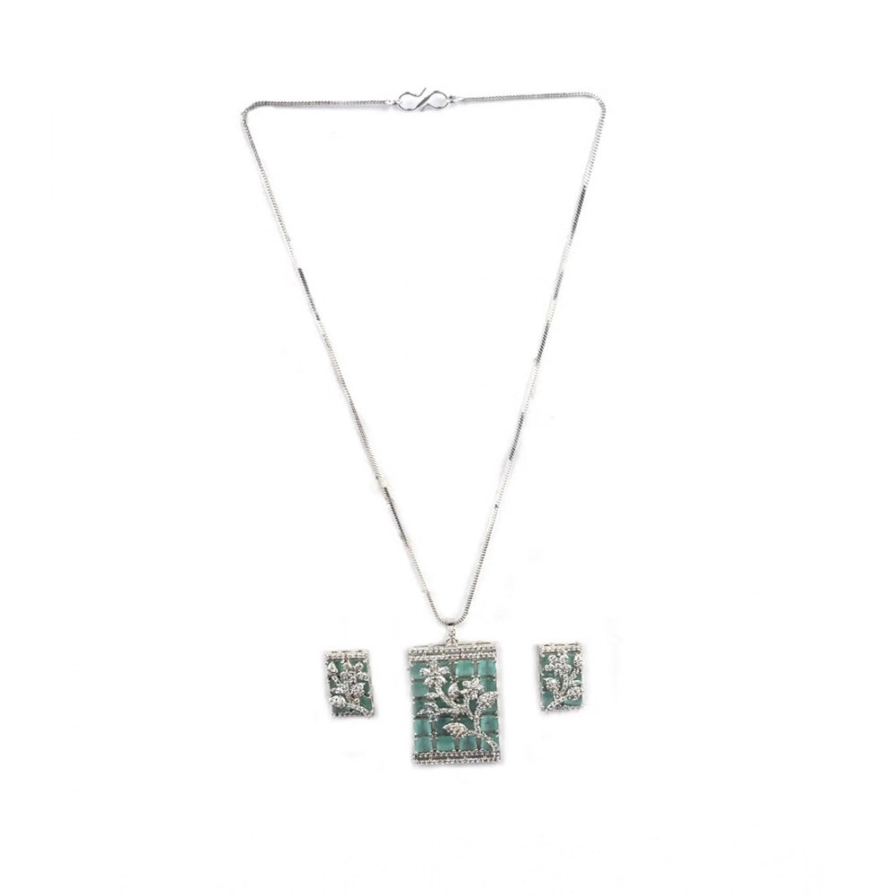Turquoise brass silver-plated women's pendant set, featuring intricate design – jewelry accessory for special occasions, keep dry when storing