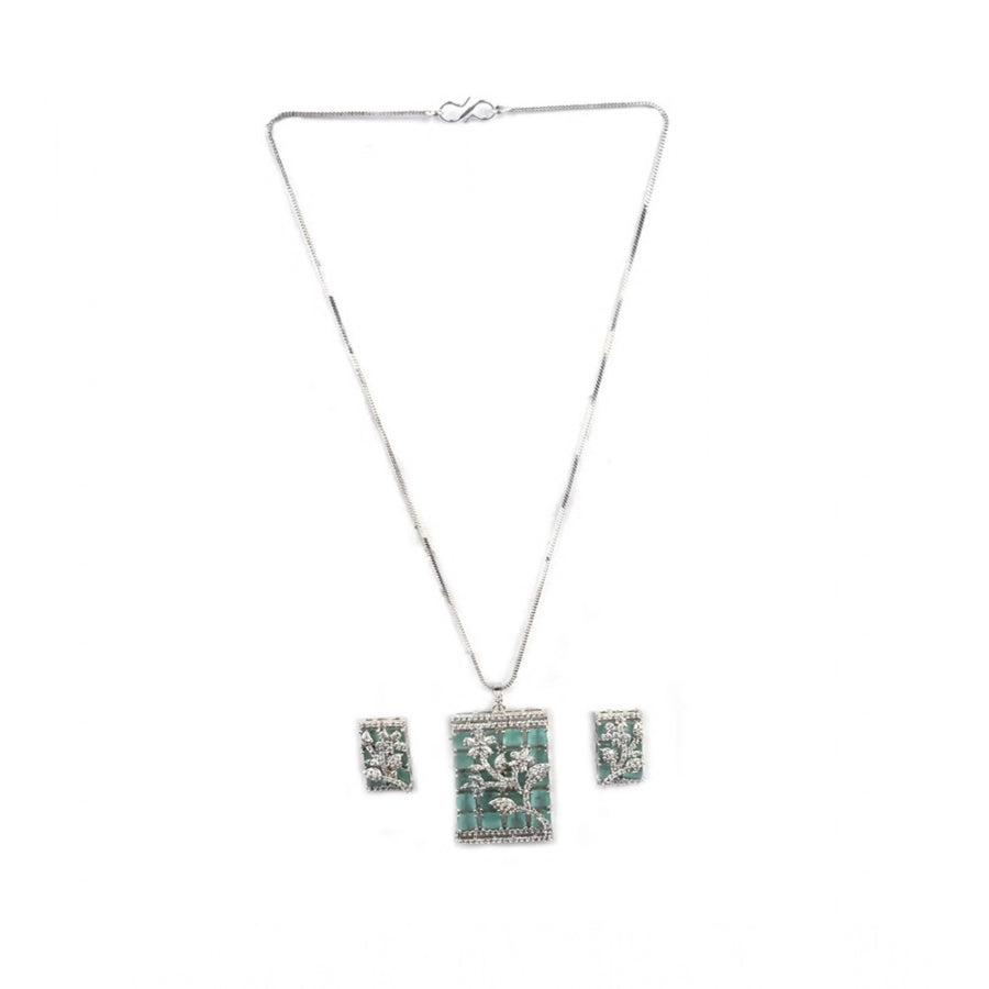 Turquoise brass silver-plated women's pendant set, featuring intricate design – jewelry accessory for special occasions, keep dry when storing