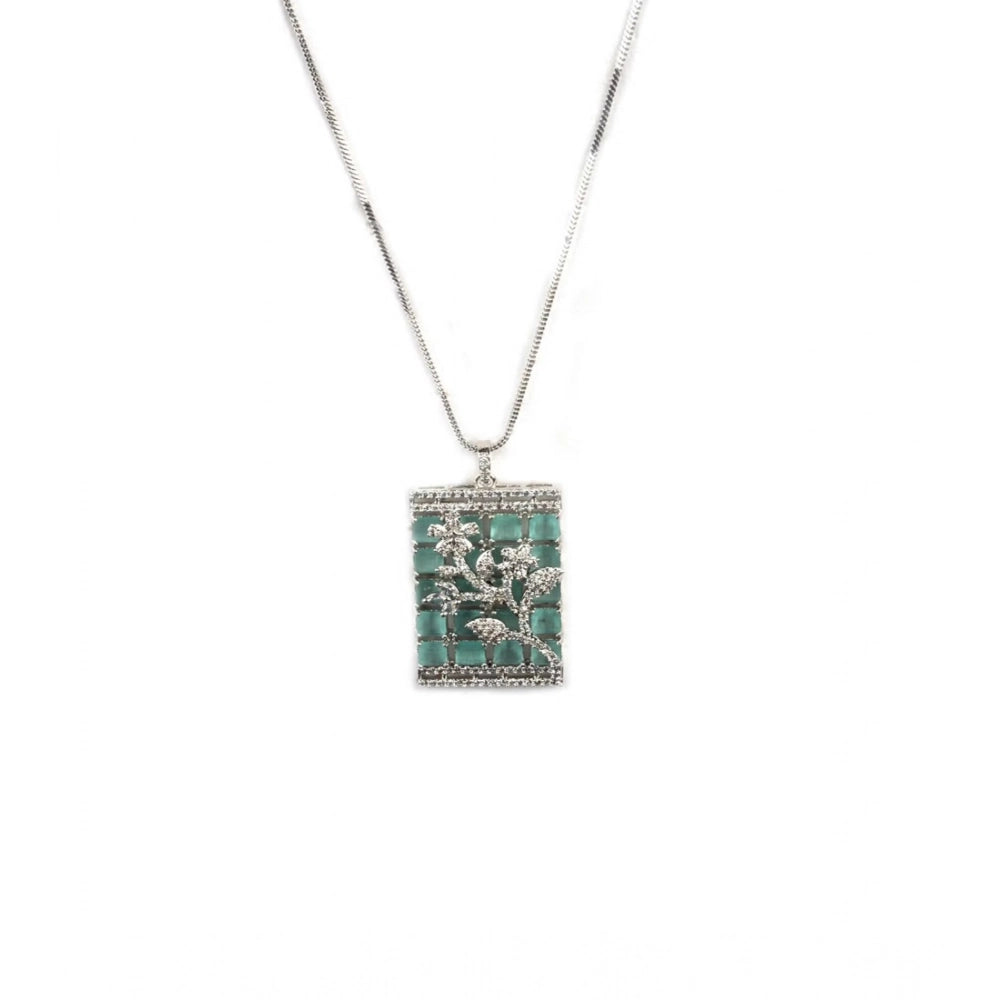 Turquoise brass silver-plated pendant set for women, jewelry accessory on display