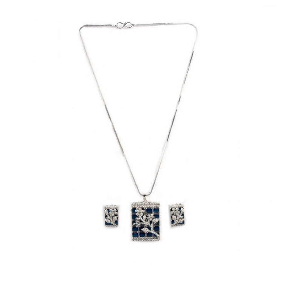 Blue brass silver-plated women's pendant set on jewelry display, delicate and stylish accessory
