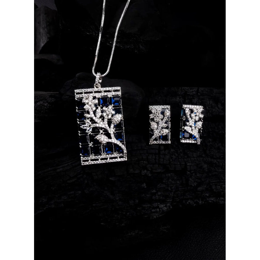 Blue brass silver-plated pendant set for women, ideal accessory for formal events, keep dry and store safely