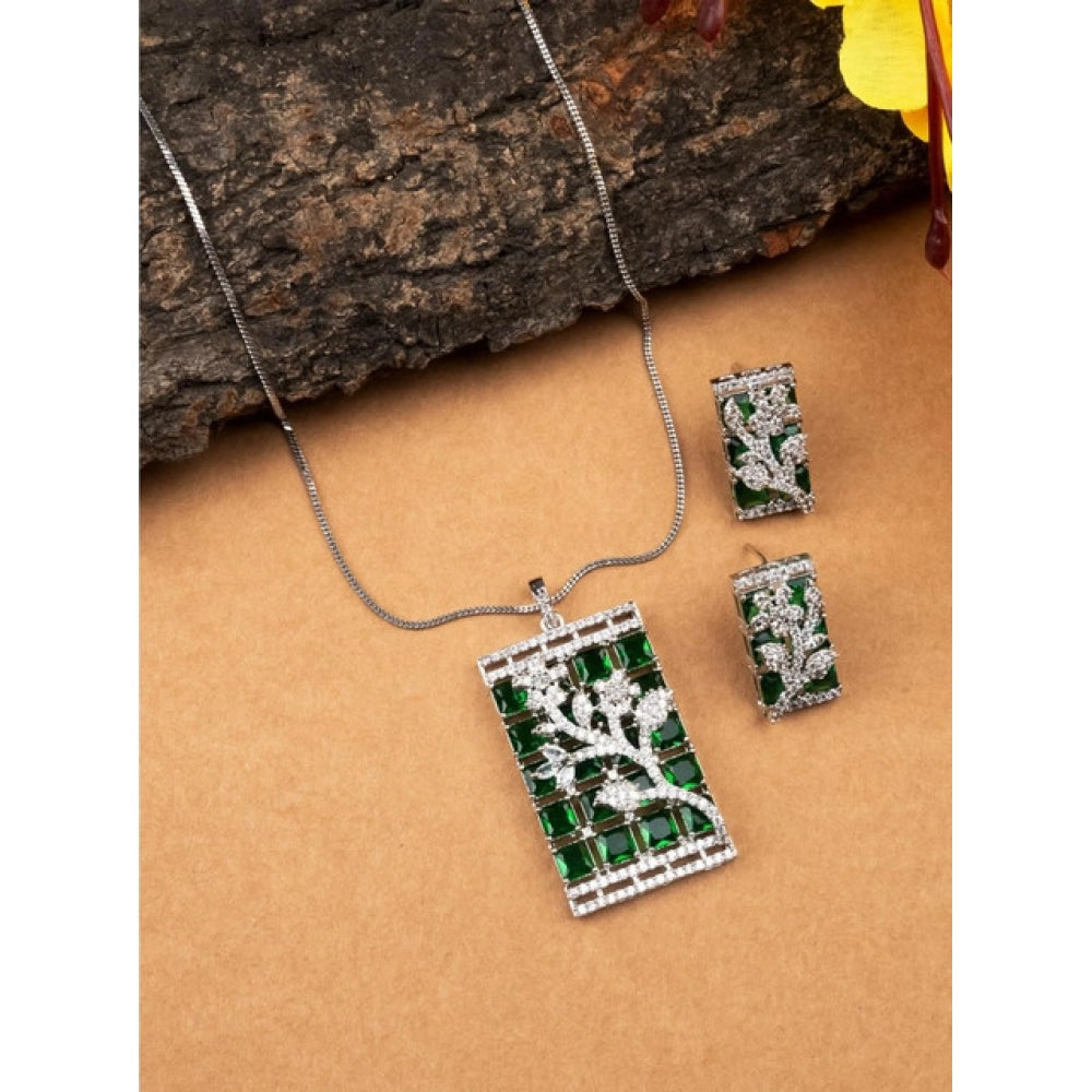 Green brass silver plated pendant set for women, ideal for jewelry collection or gifting