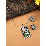Green brass silver plated pendant set for women, ideal for jewelry collection or gifting