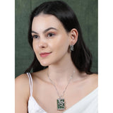 Green brass silver-plated pendant set for women, jewelry accessory on display stand