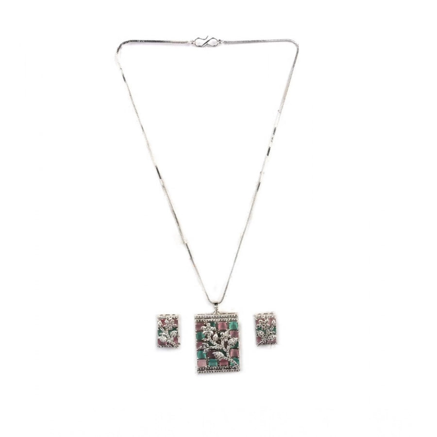 Multicolor brass silver plated pendant set for women - jewelry accessory on display