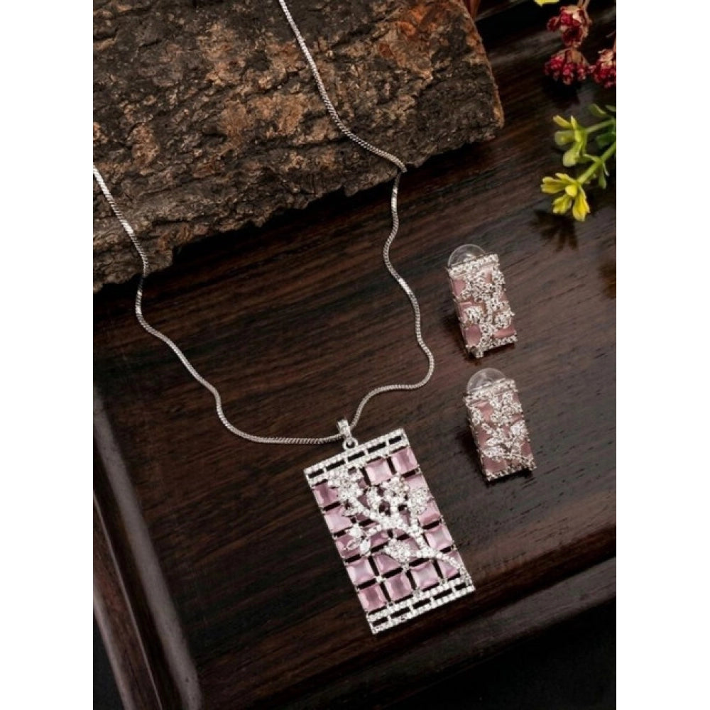 Women's pink brass silver plated pendant set, stylish jewelry accessory for formal wear, keep dry and chemical-free