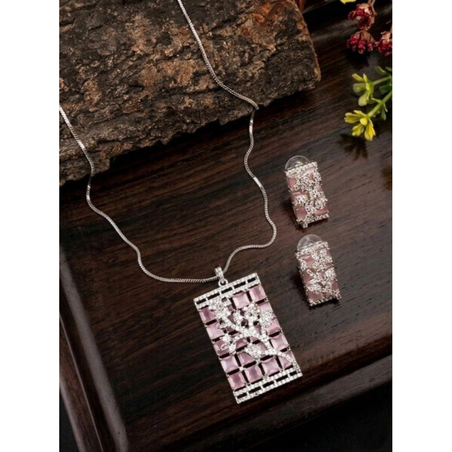 Women's pink brass silver plated pendant set, stylish jewelry accessory for formal wear, keep dry and chemical-free