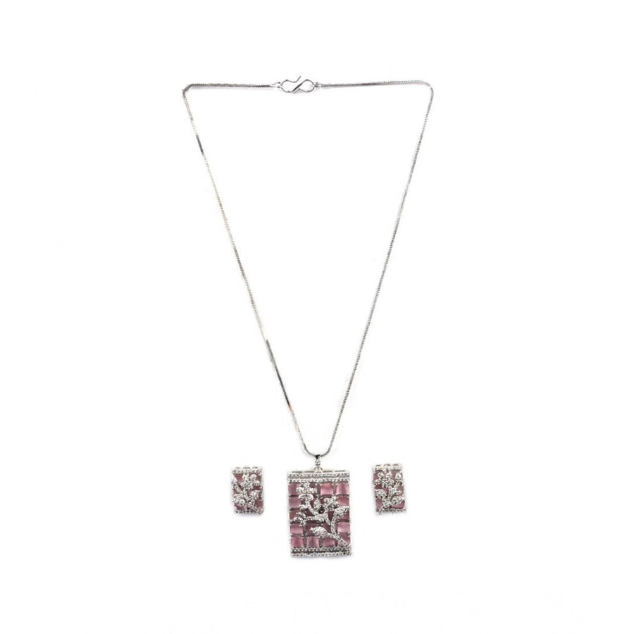 Pink brass silver-plated pendant set for women, accessories on display