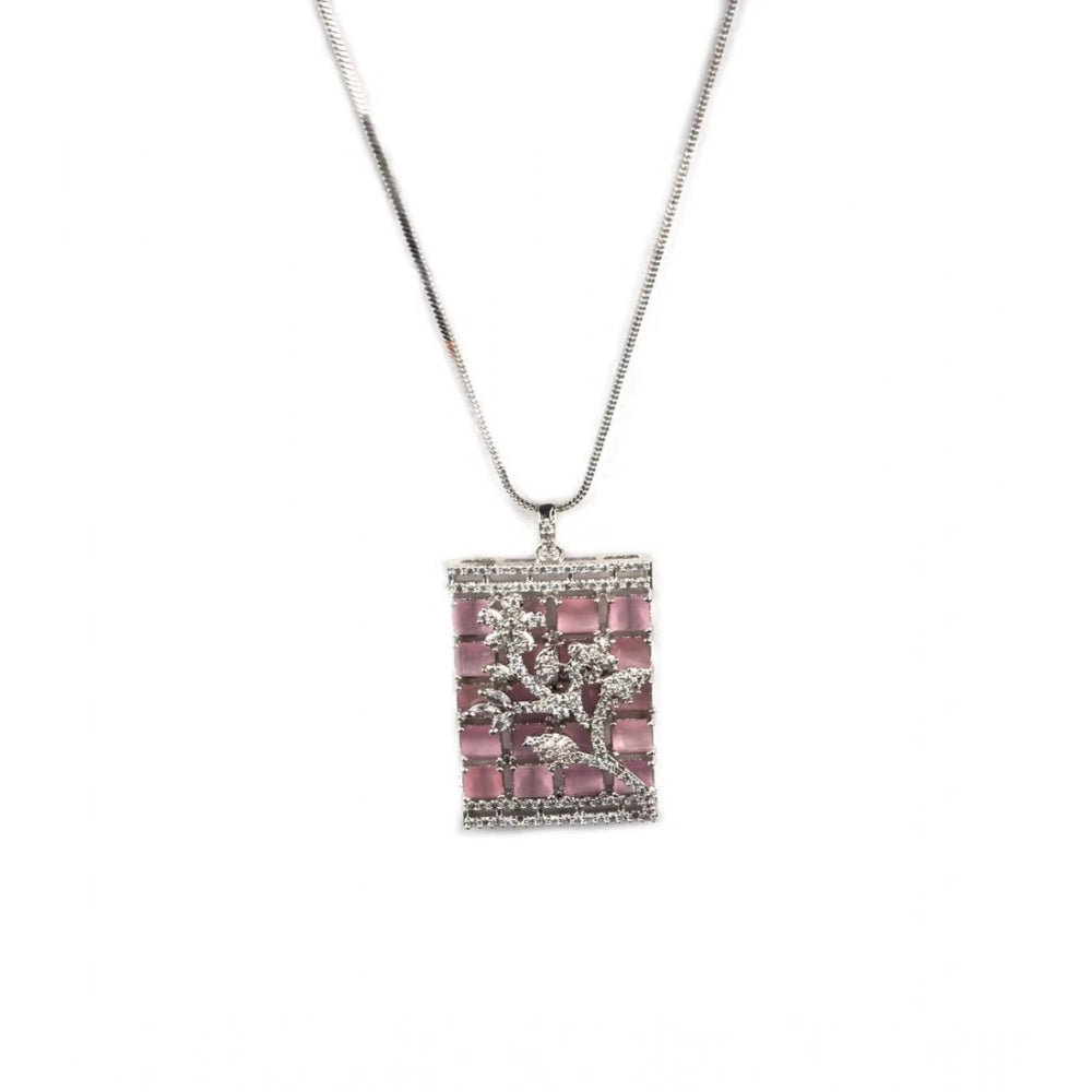 Pink brass silver plated pendant set for women, jewelry accessory on display