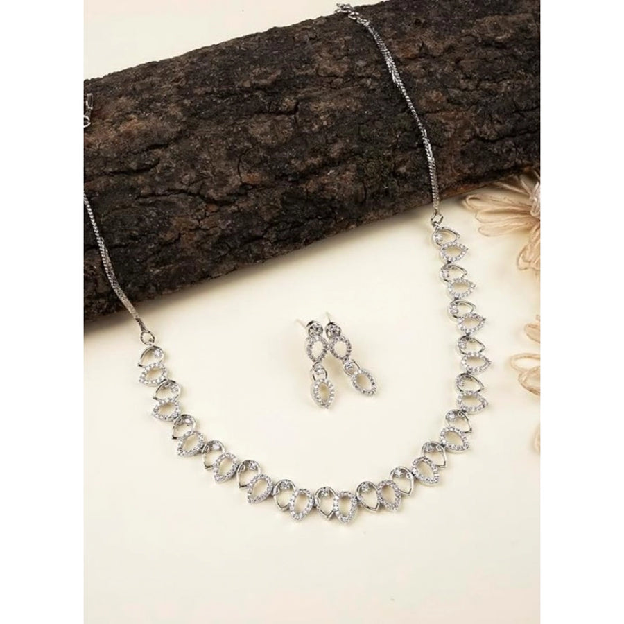 Silver-plated brass necklace set for women, elegant silver accessories on display