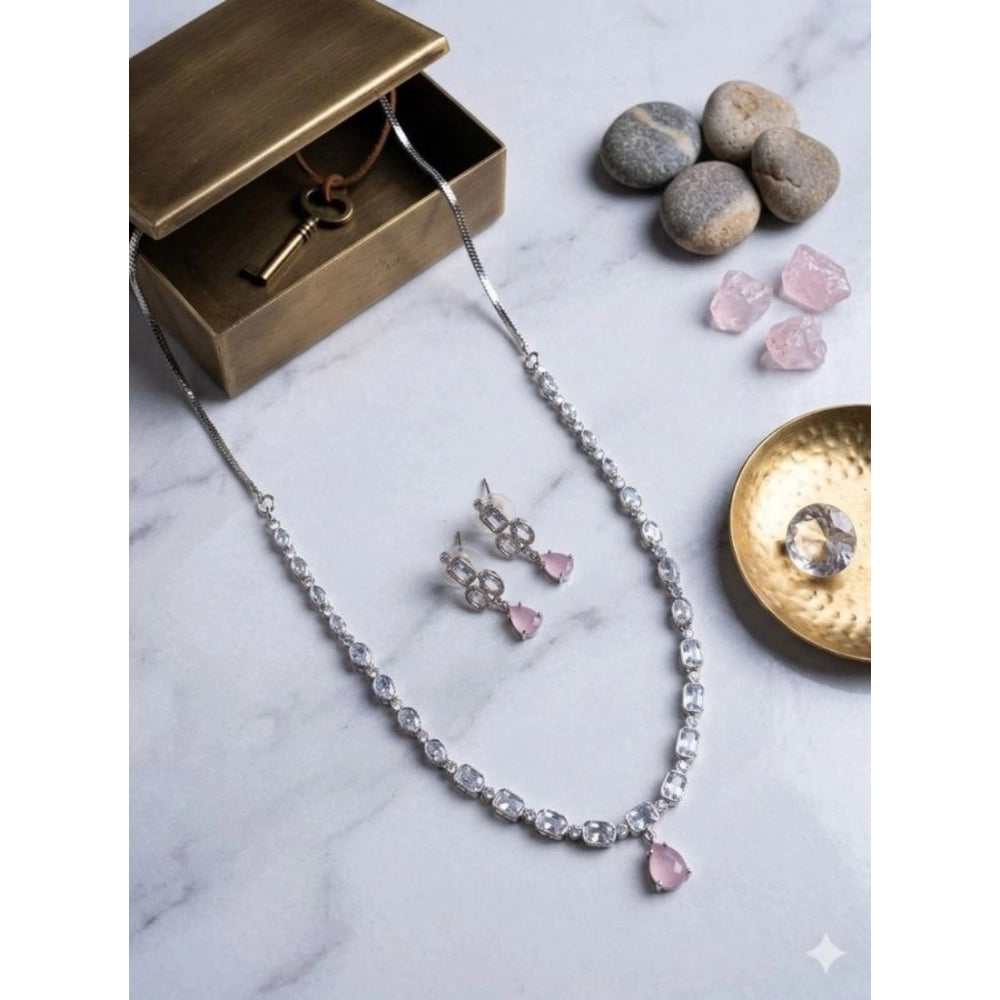 Pink brass silver plated necklace set for women, ideal accessory for formal events