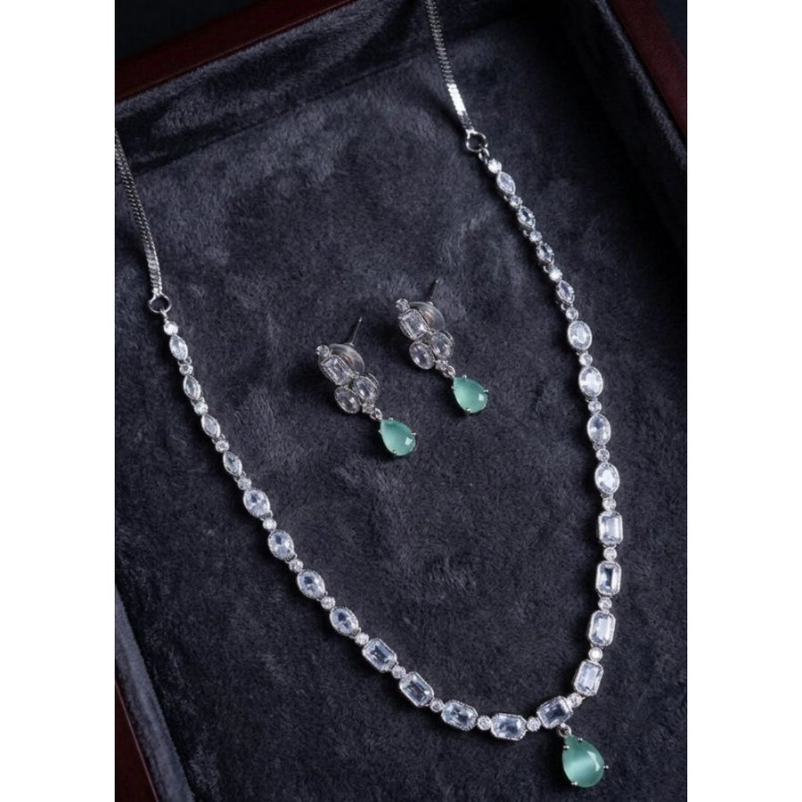 Turquoise brass silver plated women's necklace set, elegant jewelry accessory for formal events