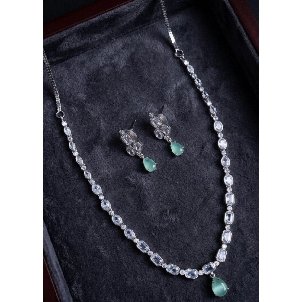 Turquoise brass silver plated women's necklace set, elegant jewelry accessory for formal events