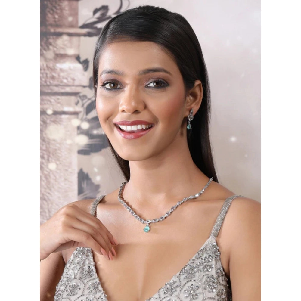 Turquoise brass silver plated necklace set for women, elegant jewelry on display