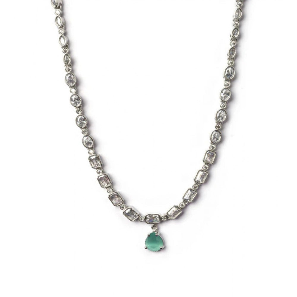Brass silver plated turquoise necklace set for women, elegant jewelry accessory on display stand