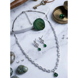 Green brass silver plated necklace set for women - elegant jewelry accessory