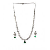 Green brass silver plated necklace set for women, elegant accessory on display stand