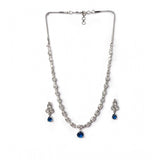 Blue brass silver-plated women's necklace set on jewelry stand, perfect for fashion accessories collection