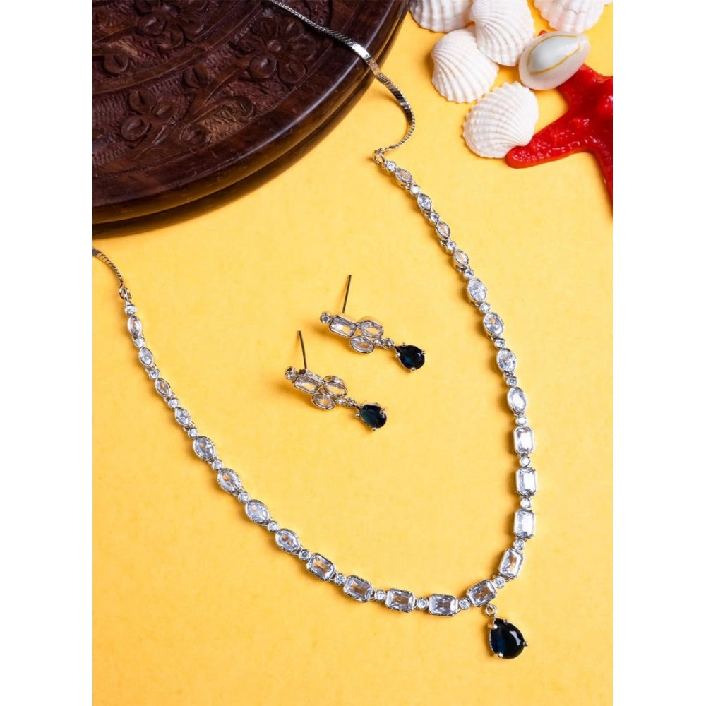 Blue brass silver plated necklace set for women - elegant jewelry accessory on display
