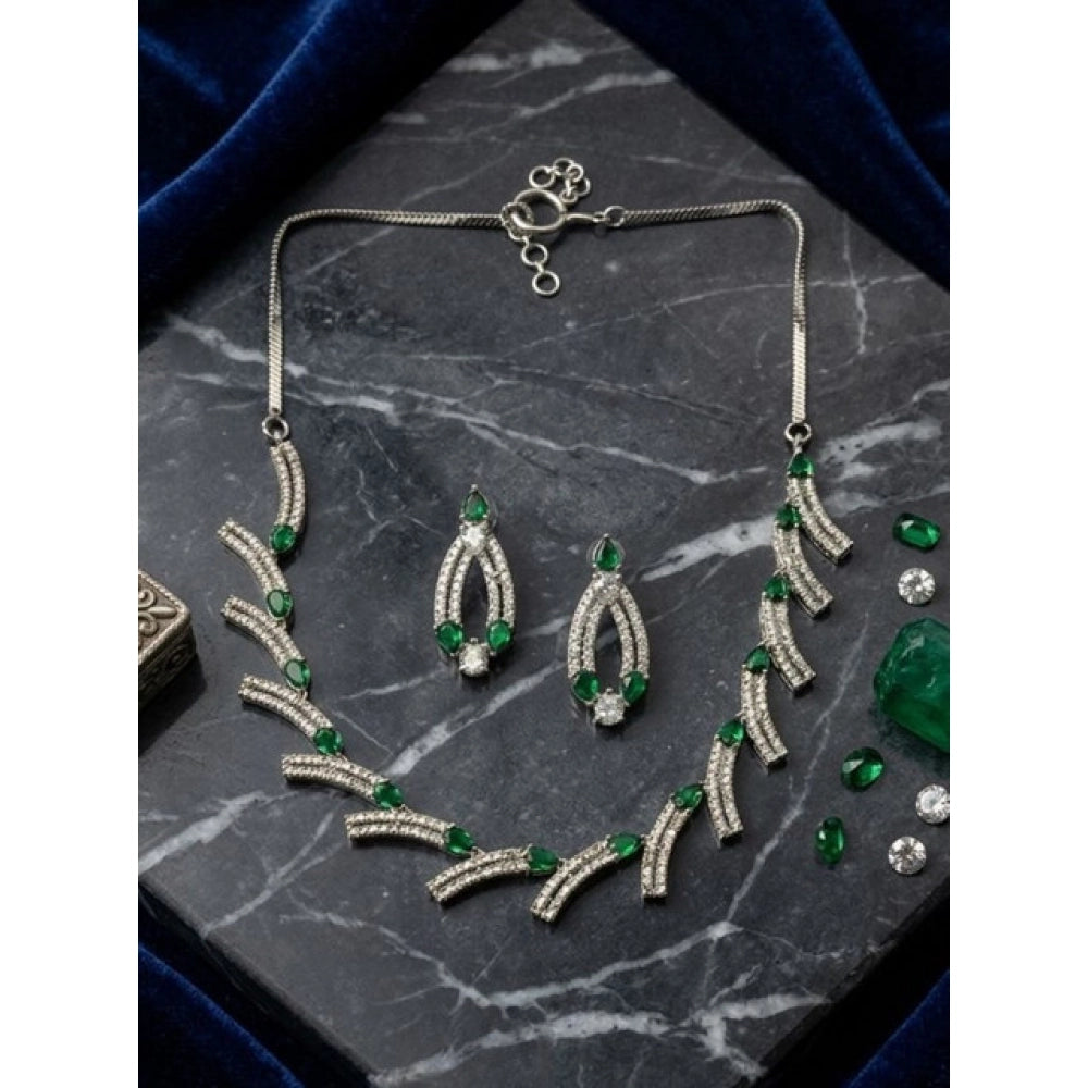 Green brass silver plated necklace set for women - jewelry on display