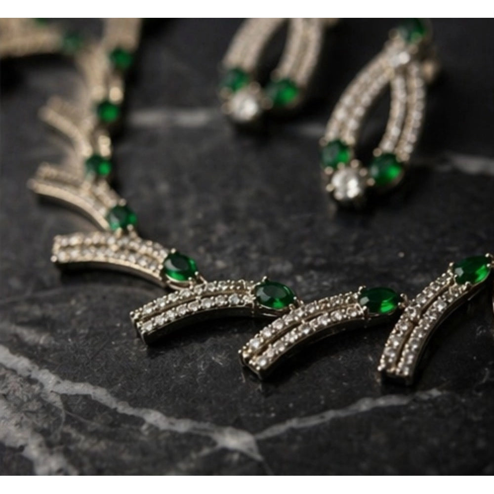 Green brass silver plated necklace set for women, elegant and timeless accessories on display