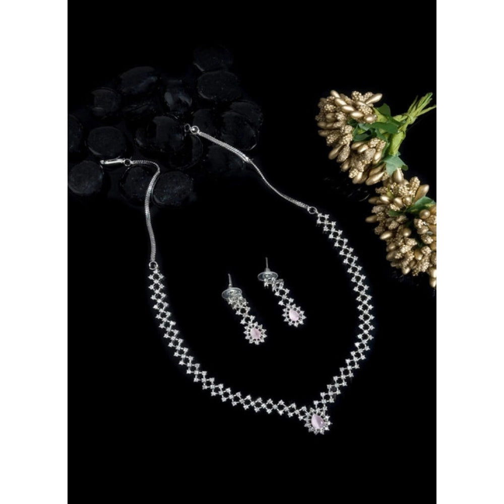 Women's pink brass silver plated necklace set, elegant jewelry for special occasions, store in a dry, airtight box