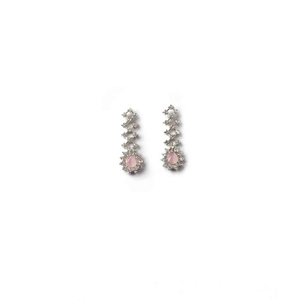 Pink brass silver plated necklace set for women, stylish accessory on display