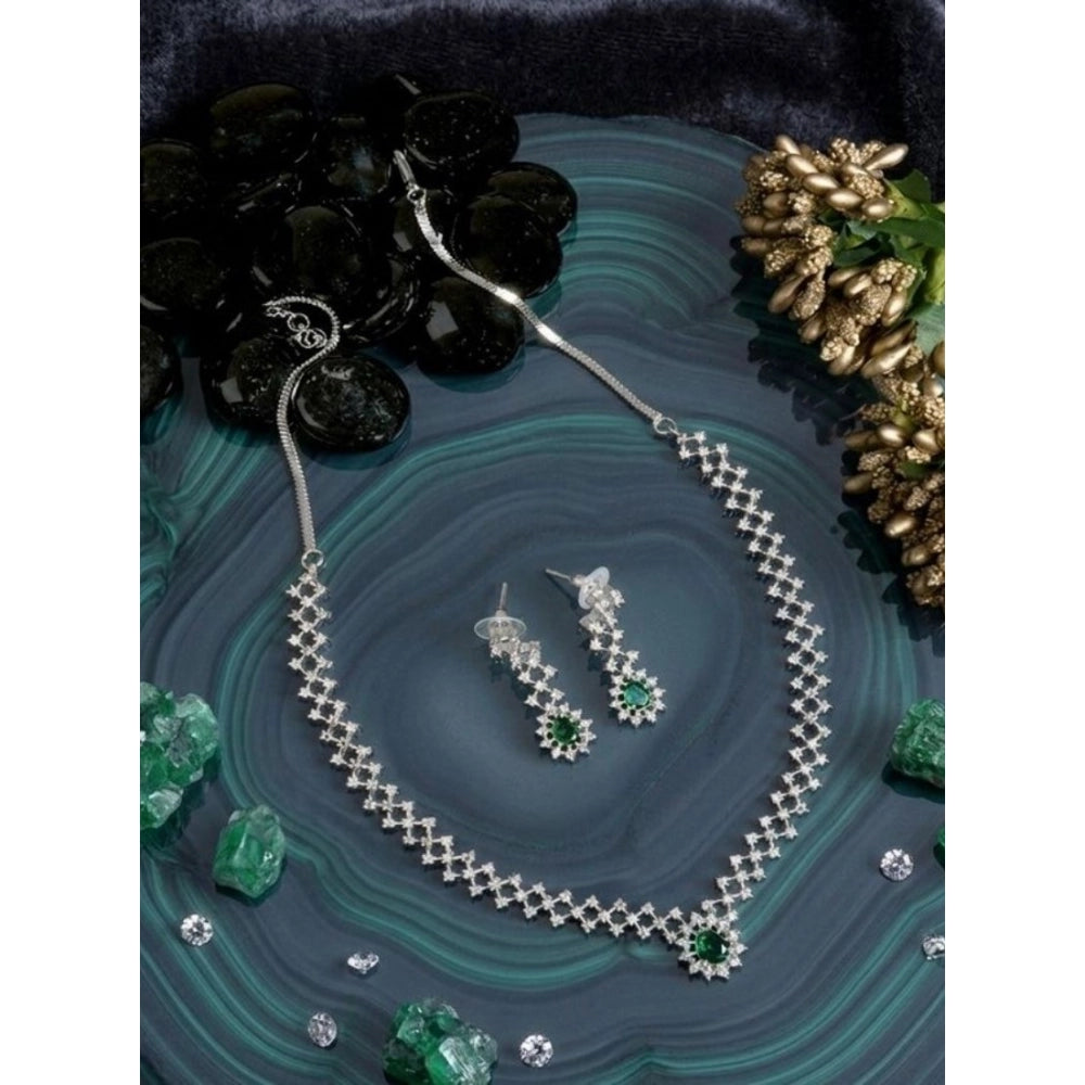 Green brass silver plated necklace set for women, stylish accessory on display