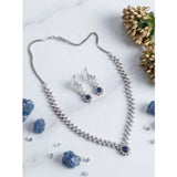 Blue brass silver plated necklace set for women, elegant jewelry accessory