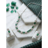 Green brass silver plated necklace set for women, elegant accessory for everyday wear
