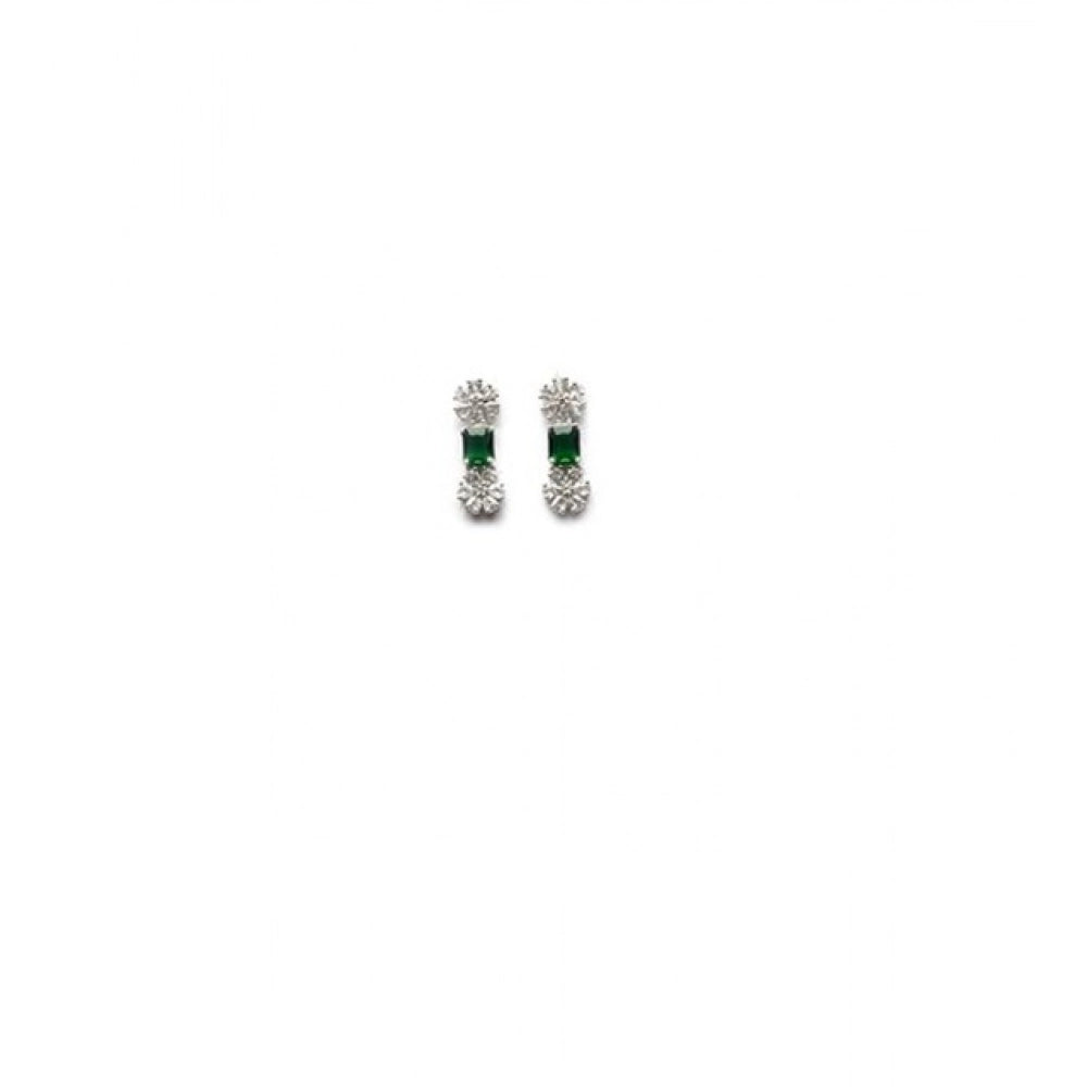 Green brass silver plated necklace set for women, elegant jewelry on display