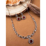 Red brass silver plated necklace set for women, elegant jewelry accessory