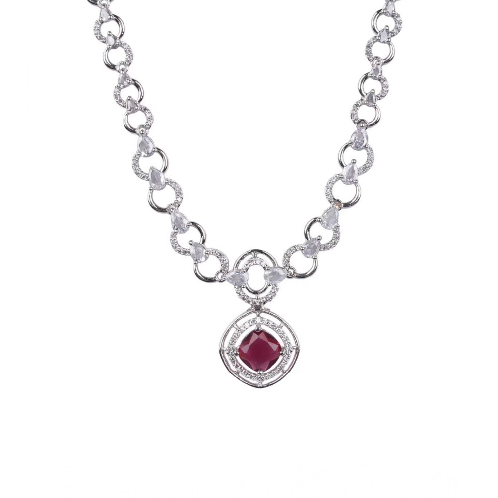 Red brass silver-plated women's necklace set, elegant jewelry accessory for fashion-forward women
