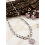 Pink brass silver plated necklace set on a neutral background, perfect for accessories and jewelry collection care